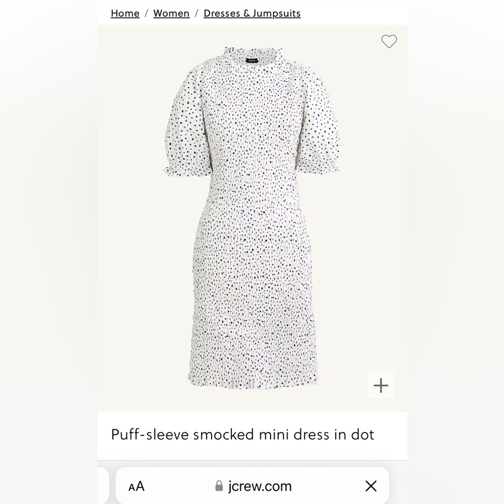 NWT J.Crew ReImagined Puff Sleeve Smocked Mini Dress in Dot, XS